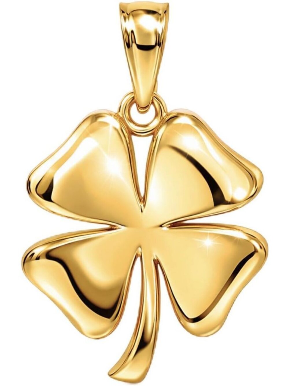10K Solid Gold Four Leaf Clover Charm Necklace - Good Luck Shamrock Pendant